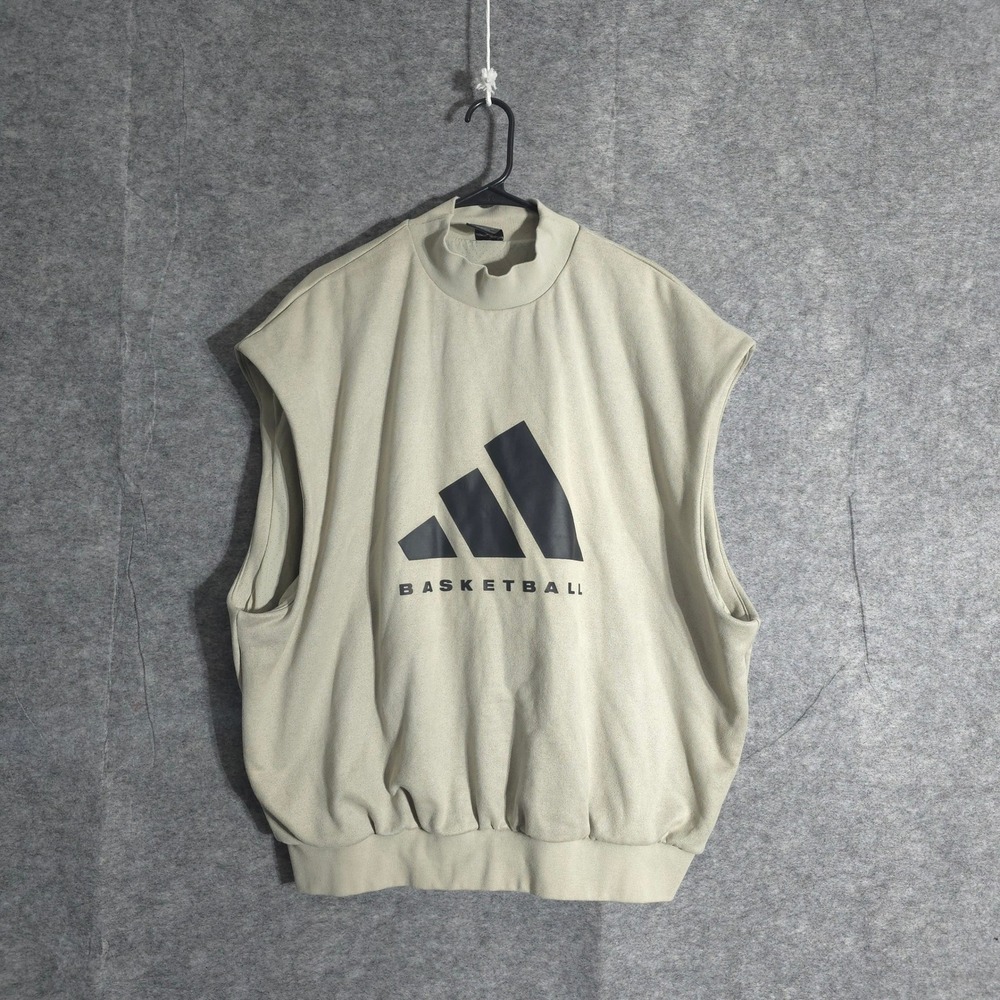Adidas Basketball Mock Neck Vest Tank Top Mens 2XL Beige Sleeveless Heavyweight